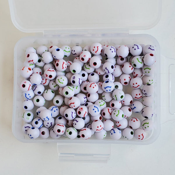 EMOTICON BEADS-Jewelry, trinkets, Scrapbooking, Expressions, Smile beads, Jewelry findings, 6mm beads, white beads, rainbow beads