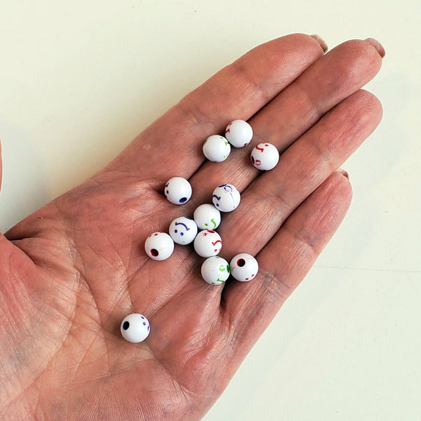 EMOTICON BEADS-Jewelry, trinkets, Scrapbooking, Expressions, Smile beads, Jewelry findings, 6mm beads, white beads, rainbow beads