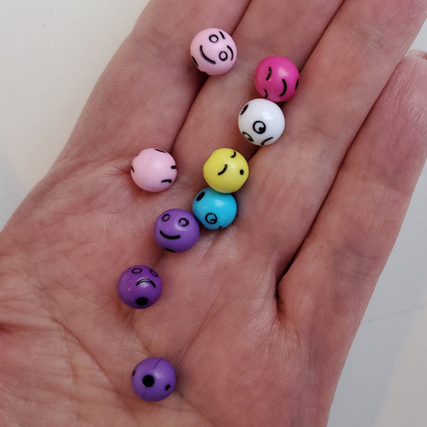 EMOTICON BEADS-Jewelry, trinkets, Scrapbooking, Expressions, Smile beads, Jewelry findings, 6mm beads, white beads, rainbow beads