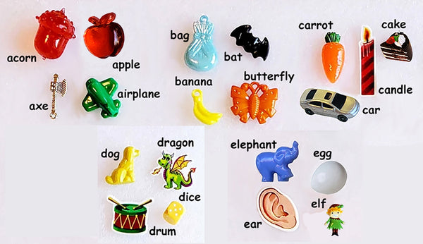 ALPHABET TRINKETS - 104 pc - Speech therapy - homeschooling, education, games, I Spy bags, alphabet trinkets, trinkets