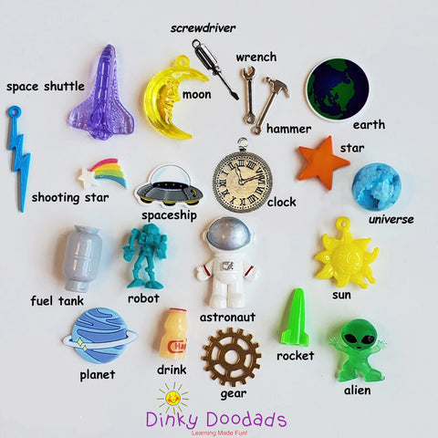 OUTER SPACE trinkets for I Spy, I Spy bags, sensory bins, educational games, teaching, crafts.