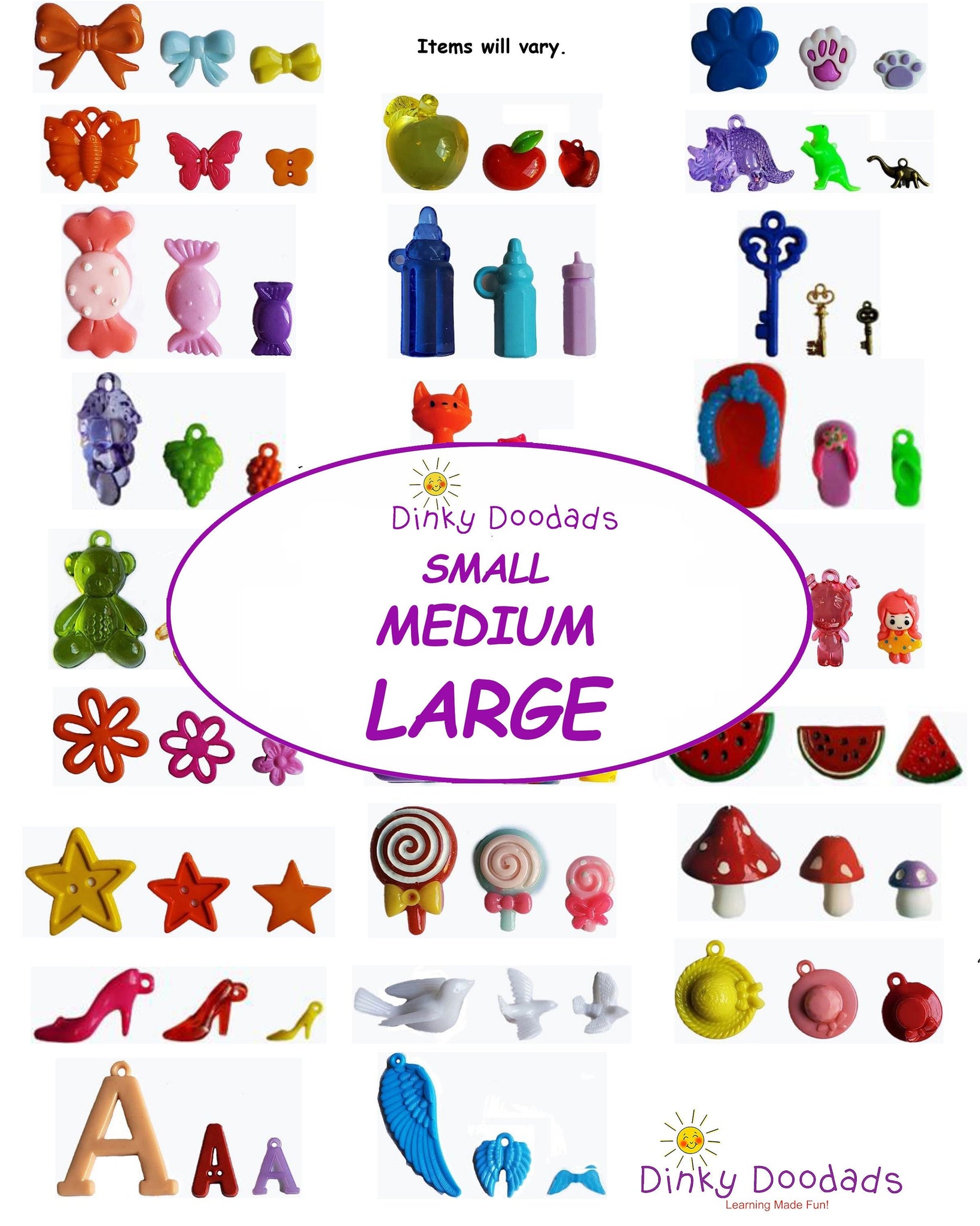 NEW!  Small, medium and large.  15 different sets of SML trinkets, size relationships.