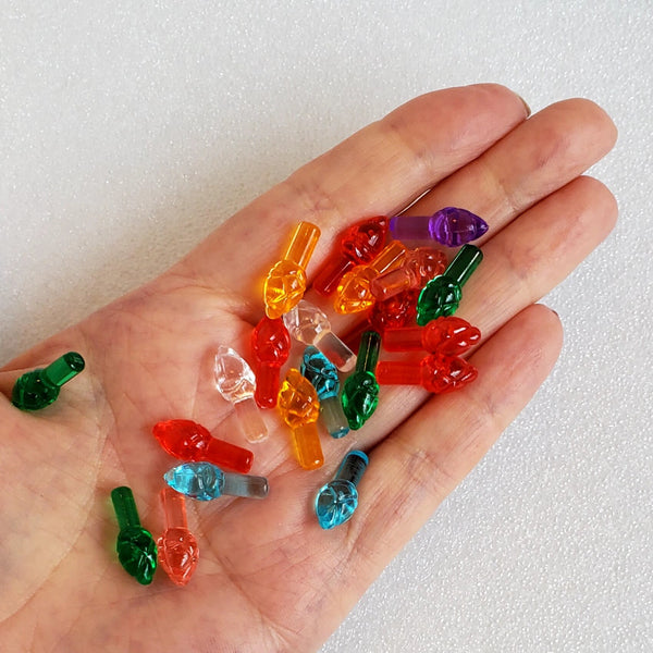 Miniature Christmas tree bulbs.  Christmas lights, Christmas crafts, Christmas miniatures.  Small plastic Christmas tree lights.