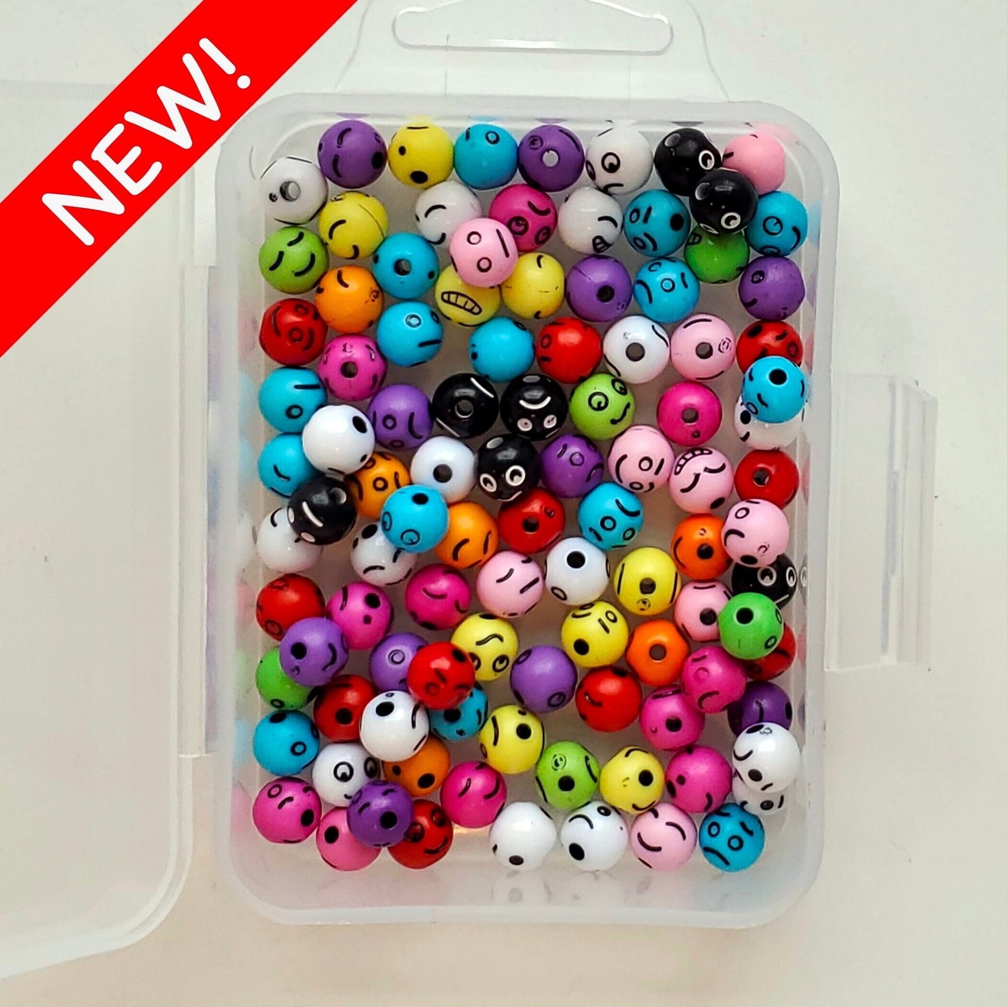 EMOTICON BEADS-Jewelry, trinkets, Scrapbooking, Expressions, Smile beads, Jewelry findings, 6mm beads, white beads, rainbow beads