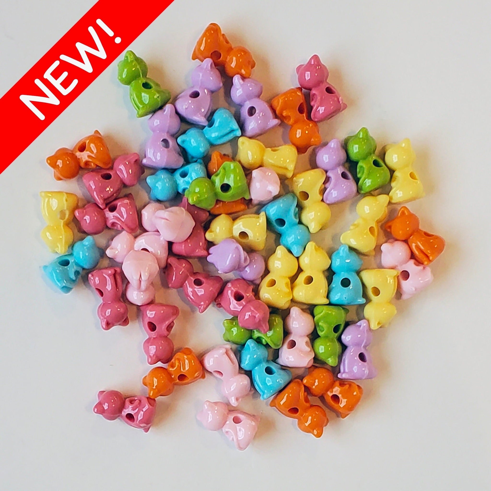 TINY CAT BEADS, colorful - Jewelry Findings, I Spy Trinkets, animal beads, 12mm beads, Acrylic beads, animal trinkets, Novelty beads