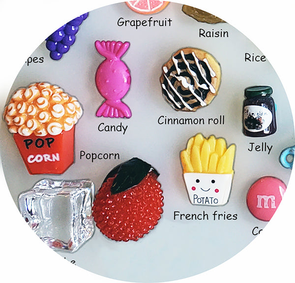 FOOD TRINKETS (50) for I Spy, Teaching, SLP, ESL, miniature food