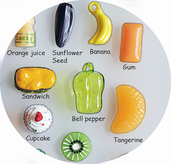 FOOD TRINKETS (50) for I Spy, Teaching, SLP, ESL, miniature food
