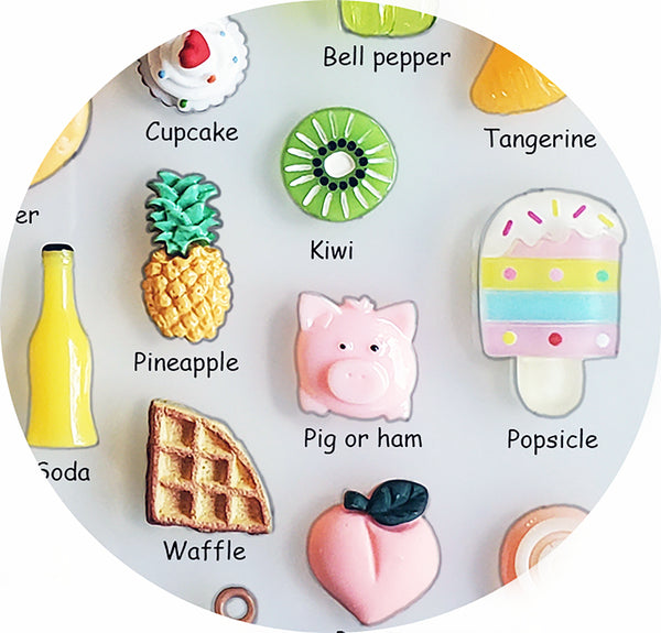 FOOD TRINKETS (50) for I Spy, Teaching, SLP, ESL, miniature food