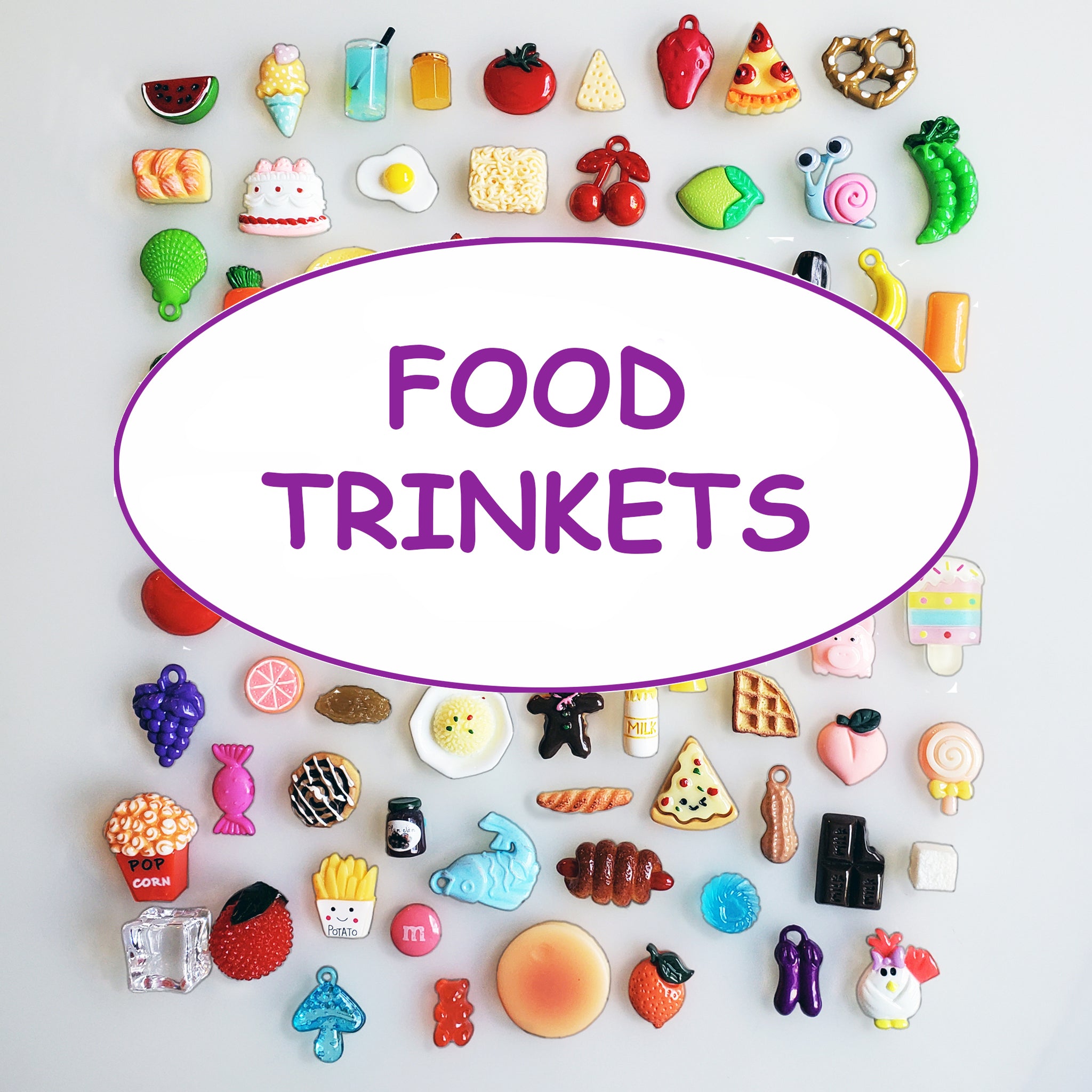 FOOD TRINKETS (50) for I Spy, Teaching, SLP, ESL, miniature food