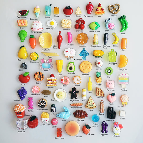 FOOD TRINKETS (50) for I Spy, Teaching, SLP, ESL, miniature food